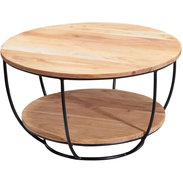 Cosmo Casa Salontafel - Massief acaciahout - Bruin - Stalen onderstel - 60 x 60 x 34,5 cm