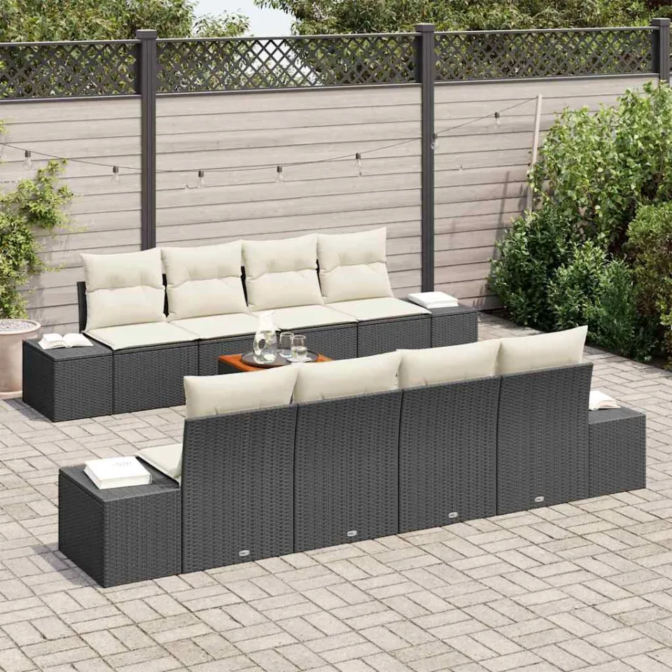 vidaXL Tuinbankenset 9 st Zwart poly rattan, foto 2