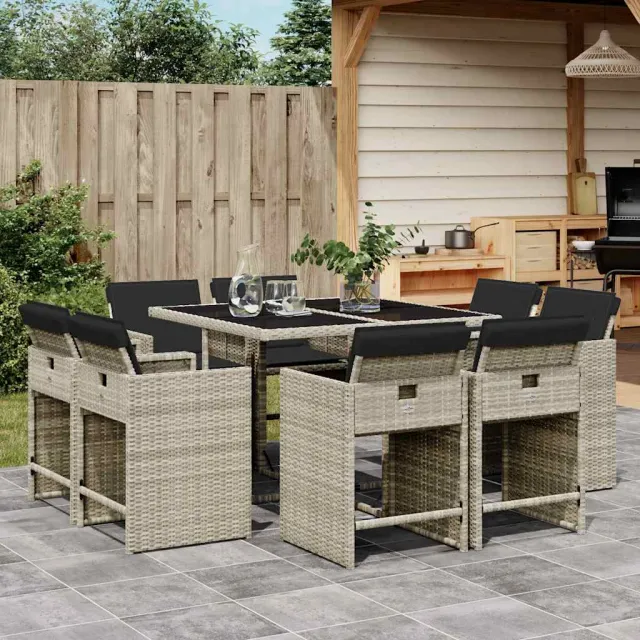 vidaXL 9-delige Tuinset met kussens poly rattan lichtgrijs grijs, foto 2