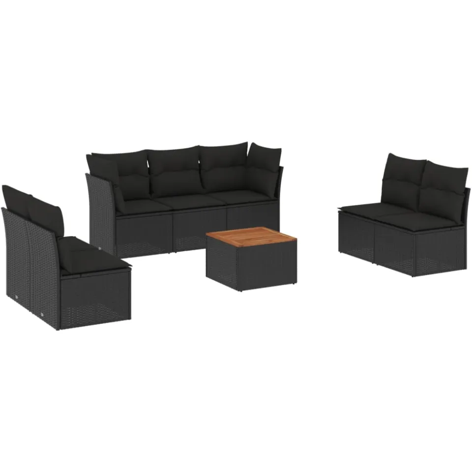 vidaXL 8-delige Loungeset met kussens poly rattan zwart