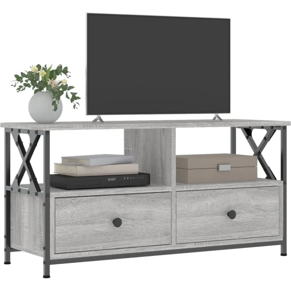 vidaXL Tv-meubel 90x33x45 cm bewerkt hout grijs sonoma eikenkleurig, foto 3