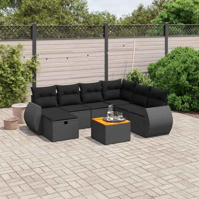 vidaXL 8-delige Loungeset met kussens poly rattan zwart, foto 2