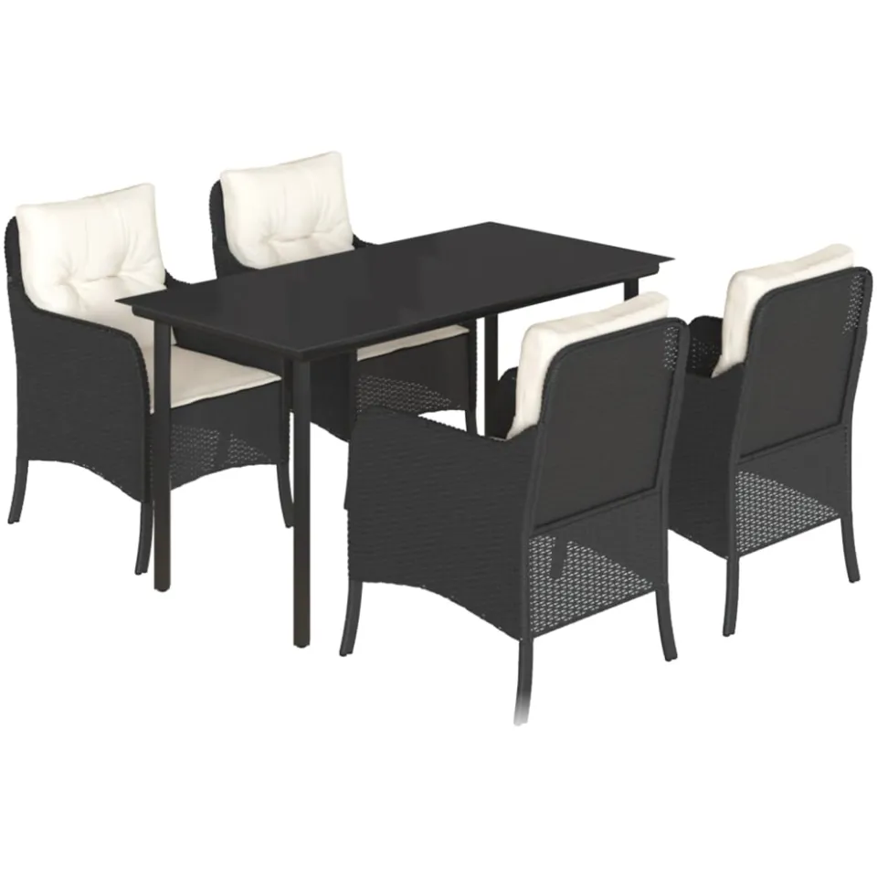 vidaXL 5-delige Tuinset met kussens poly rattan zwart