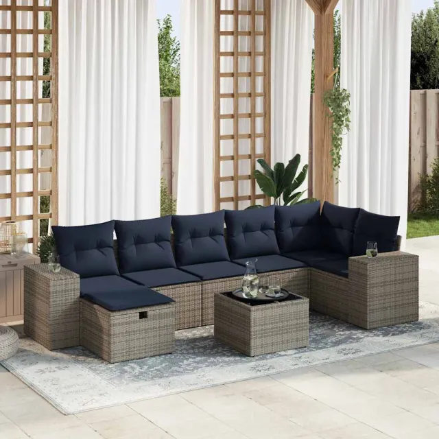 vidaXL 8-delige Loungeset met kussens poly rattan grijs, foto 2