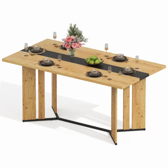 Merax Eettafel Scandinavisch Design - Houten Eettafel 150×80×76 cm - Eikenlook met Zwarte Accenten - Waterbestendig en Krasvast - 4 tot 6 Personen Natuurlijk