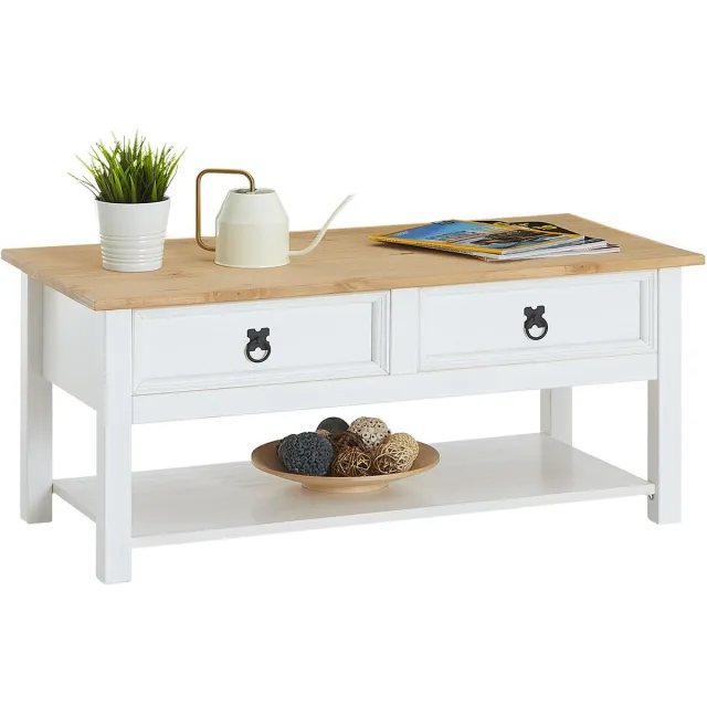 IDIMEX Mexicaanse salontafel TEQUILA van massief hout met 2 lades - wit/bruin