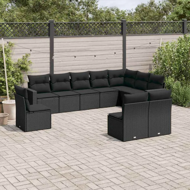 vidaXL 10-delige Loungeset met kussens poly rattan zwart, foto 2