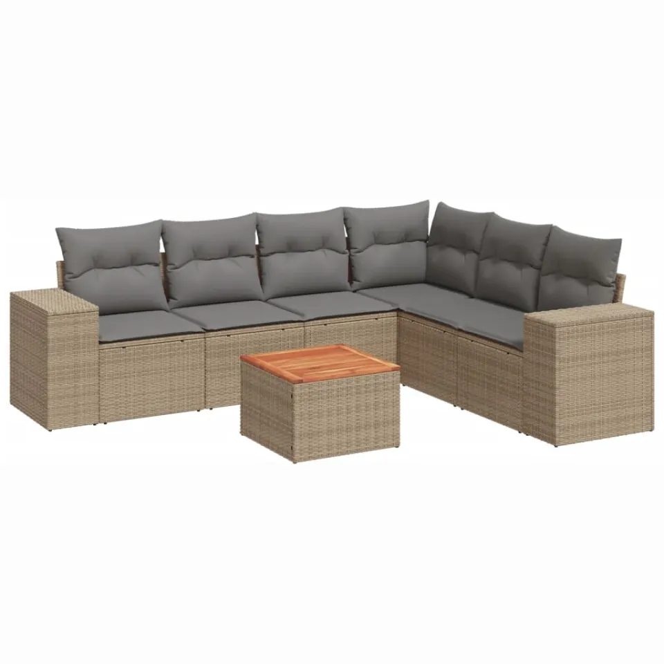 vidaXL 7-delige Loungeset met kussens poly rattan beige, foto 3