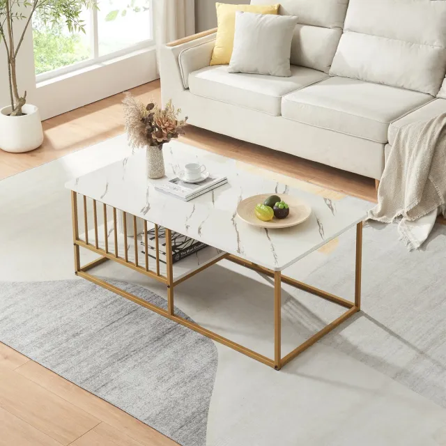 en.casa Salontafel Raukurg marmerlook wit en goudkleurig 120x60x44 cm [en.casa]
