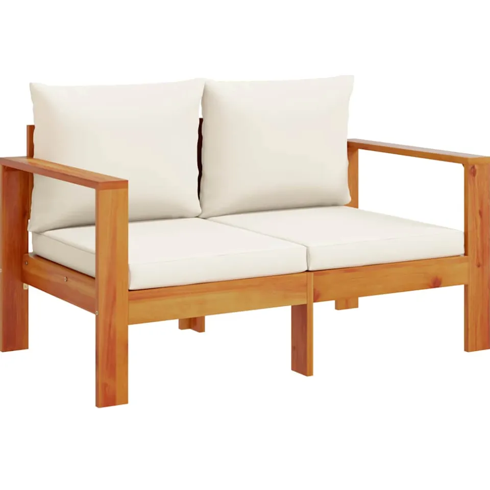 vidaXL 3-delige Loungeset met kussens massief acaciahout crème, foto 4