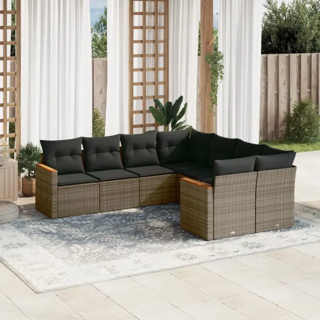 vidaXL 8-delige Loungeset met kussens poly rattan grijs, foto 2