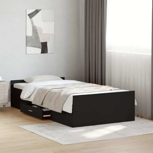 vidaXL Bedframe met lades bewerkt hout zwart 75x190 cm