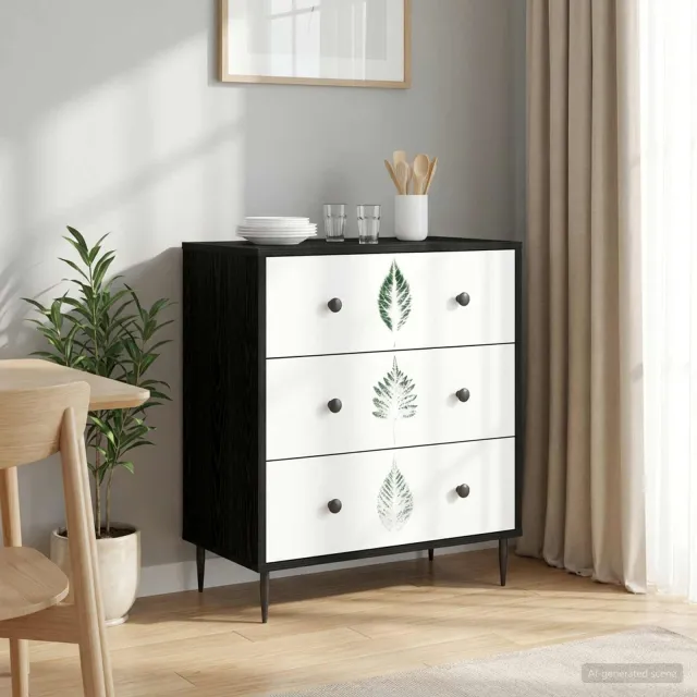 vidaXL Ladekast HANAU Groene bladerenprint 66 x 36,5 x 76 cm Zwart