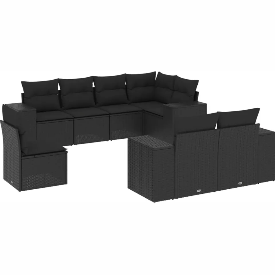 vidaXL 8-delige Loungeset met kussens poly rattan zwart, foto 3
