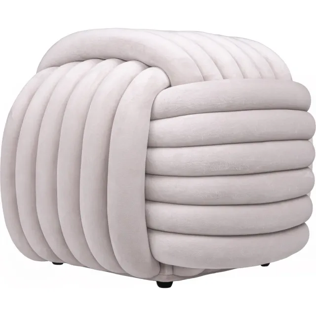 QUVIO Geknoopte poef - Lichtgrijze zitpoef -Fluwelen zitmeubel - Minimalistisch design - Decoratieve zitkruk - Knotted ottoman - 50x50x40 cm - Beige Grijs