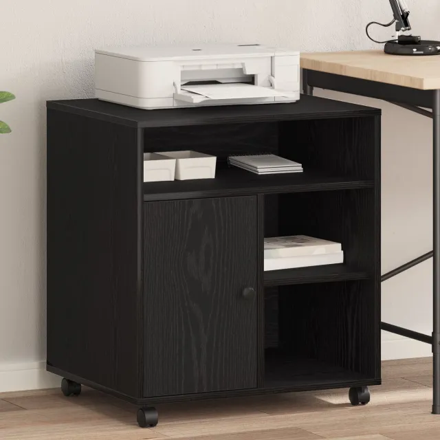 vidaXL Printerstand - Zwart - eiken - 60 - x - 50 - x - 67 - cm - Bewerkt - hout Zwart eiken