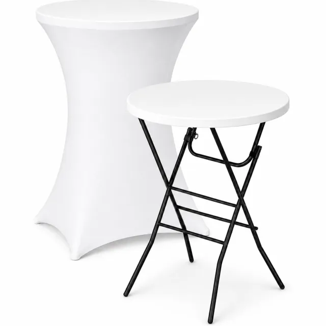 ADSafety Statafel – Inclusief Statafelhoes – Statafelrok – Inklapbaar – Stevige partytafel – Bartafel - Voor binnen en buiten – Ø80 x 110 cm - Wit Wit 1 stuk