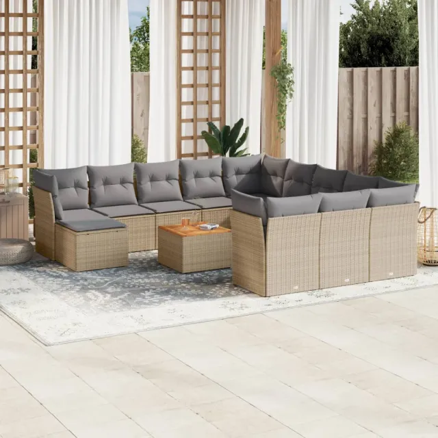 vidaXL 13-delige Loungeset met kussens poly rattan beige, foto 2