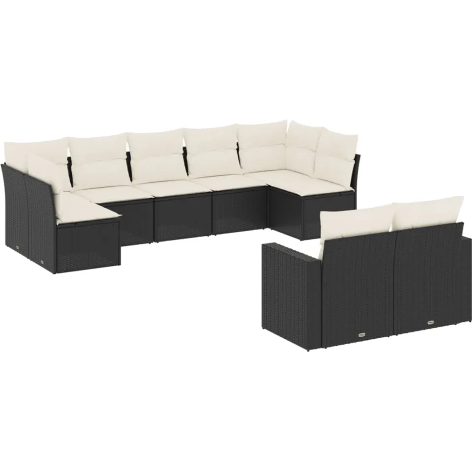 vidaXL 9-delige Loungeset met kussens poly rattan zwart, foto 3