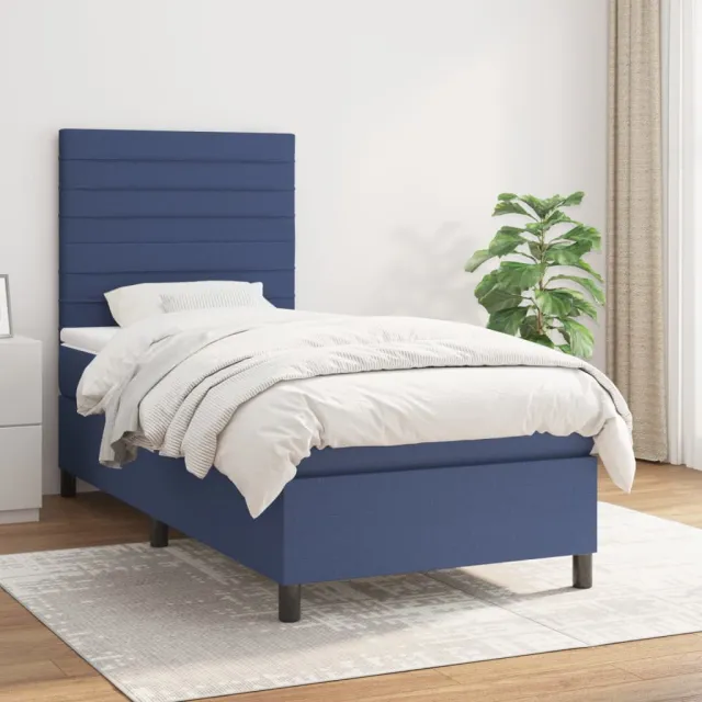 vidaXL Boxspring met matras stof blauw 90x200 cm
