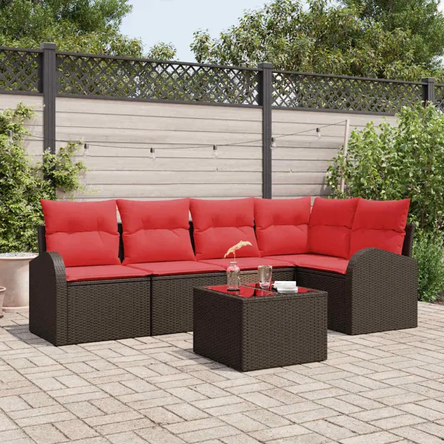 vidaXL Tuinbankenset 6 st Bruin en Rood poly rattan, foto 2
