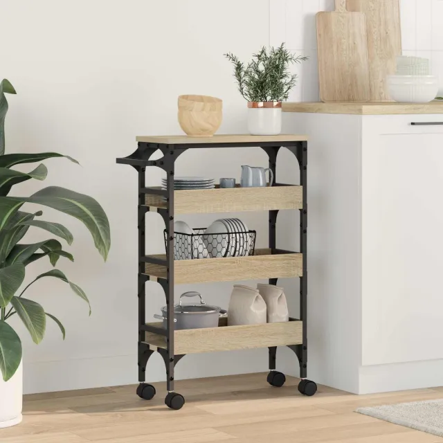vidaXL Keuken Trolley Sonoma Eiken 53 x 20 x 76 cm Bewerkt hout Bruin