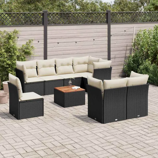 vidaXL 9-delige Loungeset met kussens poly rattan zwart, foto 2