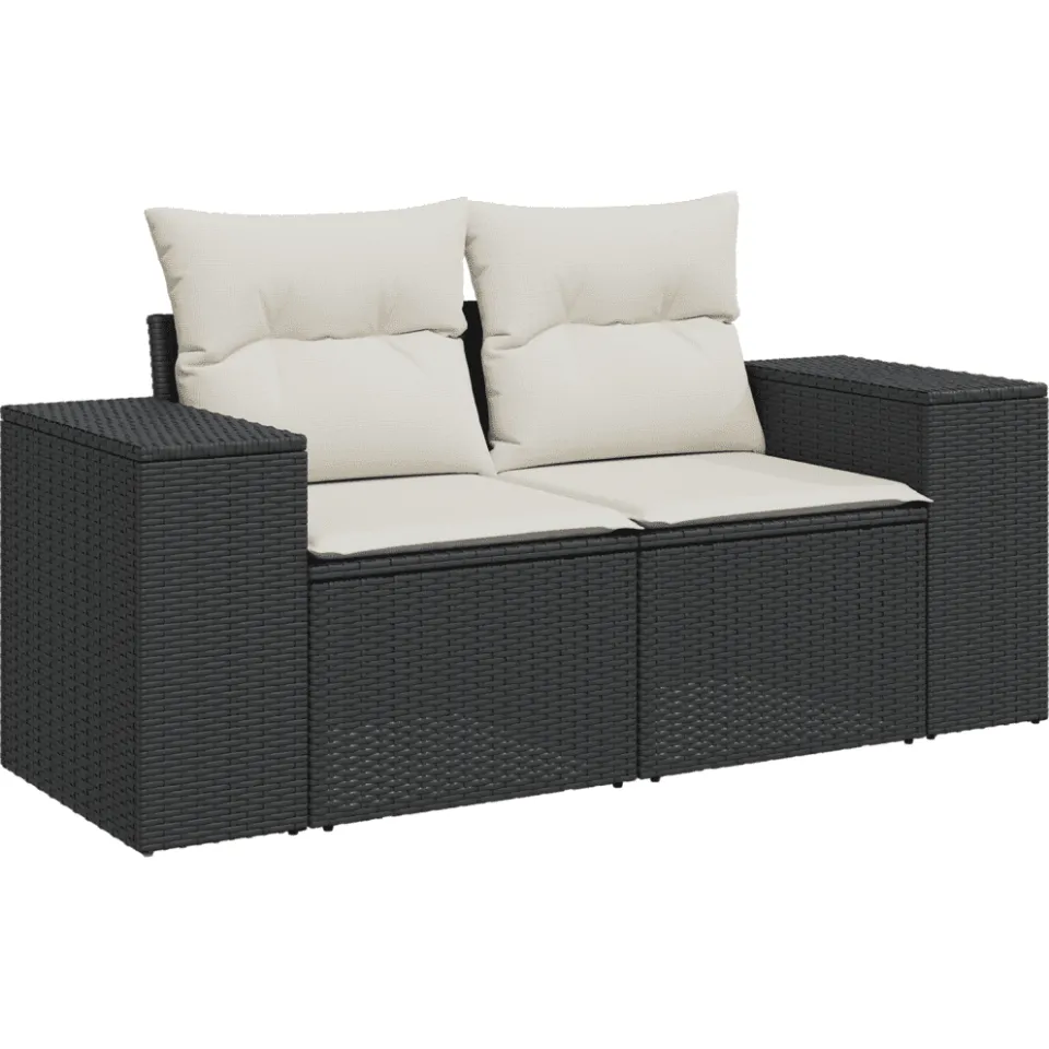 vidaXL 7-delige Loungeset met kussens poly rattan zwart, foto 4