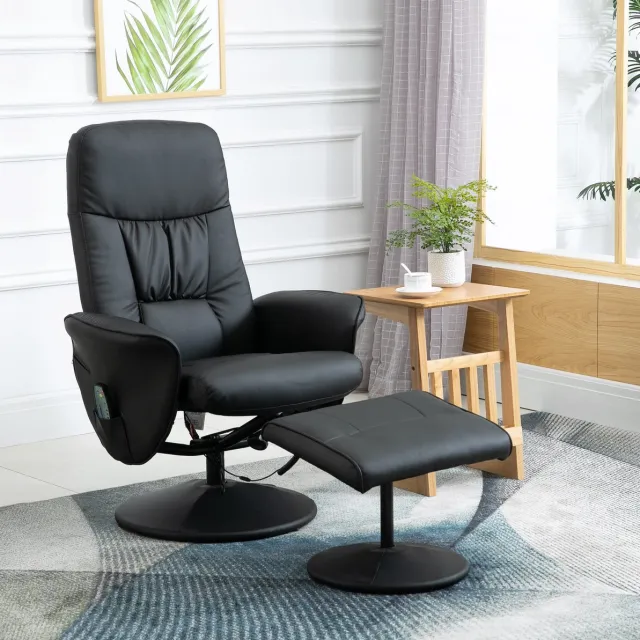 HAUSS SPOLE Fauteuil - Massagestoel Met Hocker - Verstelbare Rugleuning En 10 Massagepunten - Voor Woonkamer En Lounge - Kunstleer Zwart