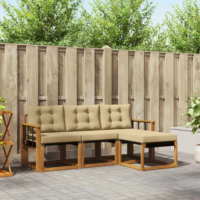vidaXL Buiten bankenset 4 st 4-zits Natuurlijk en Beige