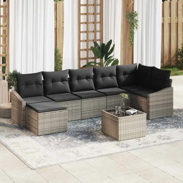 vidaXL Tuin Sofa Set 8 st Lichtgrijs poly rattan, foto 2