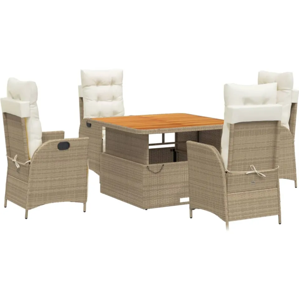 vidaXL 5-delige Tuinset met kussens poly rattan beige