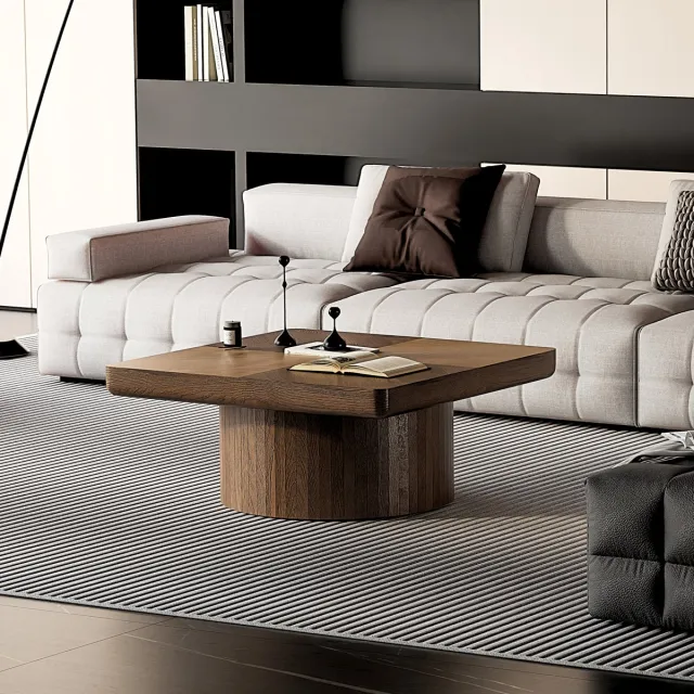 HAUSS SPOLE Salontafel - Vierkant Design Met Dikke Tafelplaat - Voor Woonkamer - Massief Hout En MDF - 78 x 78 cm - Walnoot