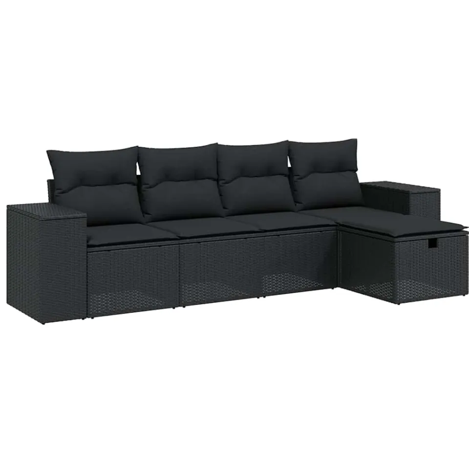 vidaXL 5-delige Loungeset met kussens poly rattan zwart, foto 3