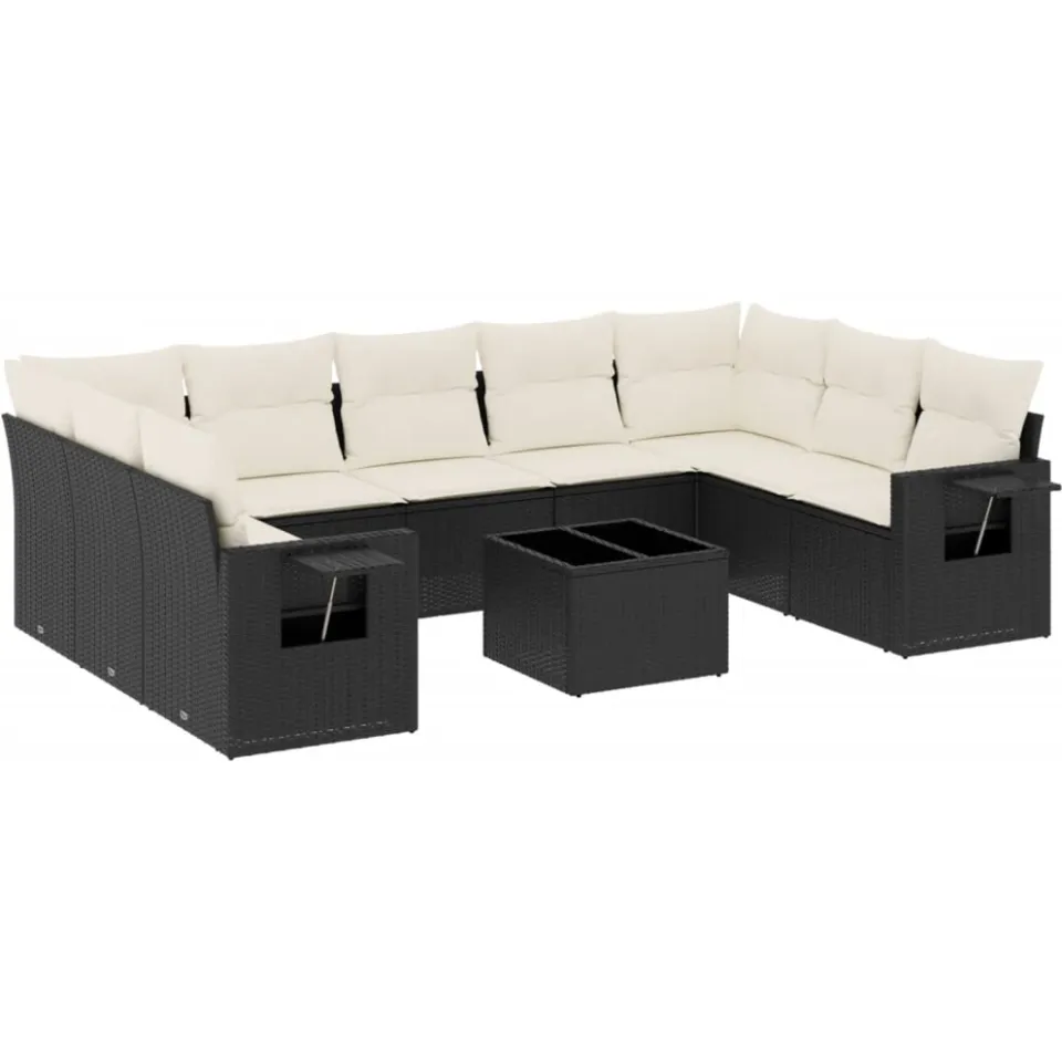 vidaXL 10-delige Loungeset met kussens poly rattan zwart