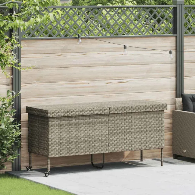 vidaXL Tuinbox met wielen 160x55x75 cm poly rattan lichtgrijs