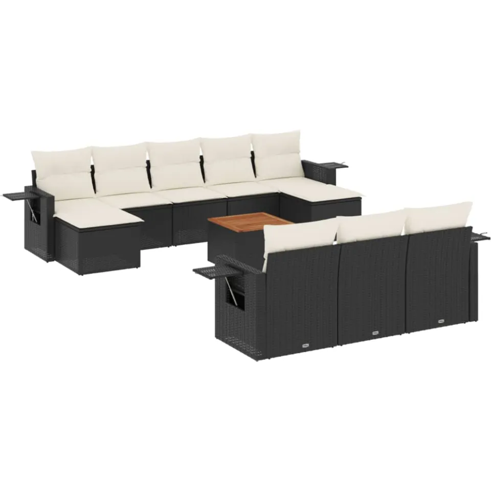 vidaXL 11-delige Loungeset met kussens poly rattan zwart, foto 3
