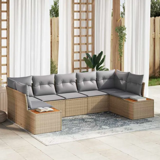 vidaXL Tuin Sofa Set 7 st Beige poly rattan, foto 2