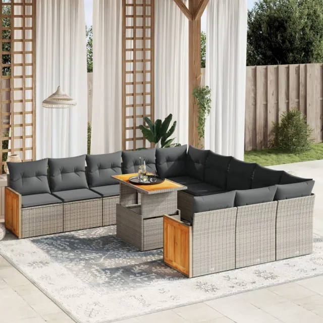 vidaXL 11-delige Loungeset met kussens poly rattan grijs, foto 2