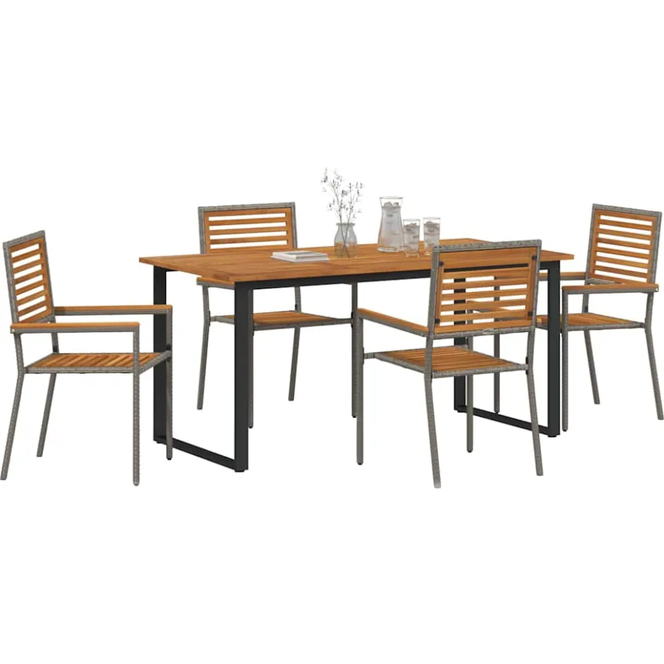 vidaXL Tuin eettafelset 5 st Grijs Massief Acaciahout