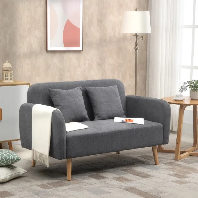 Wishdor 2-Zitsbank - Met 2 Kussens En Verstelbare Voetdoppen - Modern Ontwerp - Voor Kleine Ruimtes - Polyester - Grijs - 130 X 70 X 80 Cm