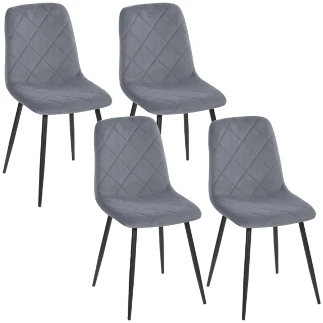 ZYLARO Eetkamerstoel - Set Van 4 - Keukenstoelen Met Rugleuning - Fluweellook - Gestoffeerd - Metalen Poten - Voor Eettafel - Grijs
