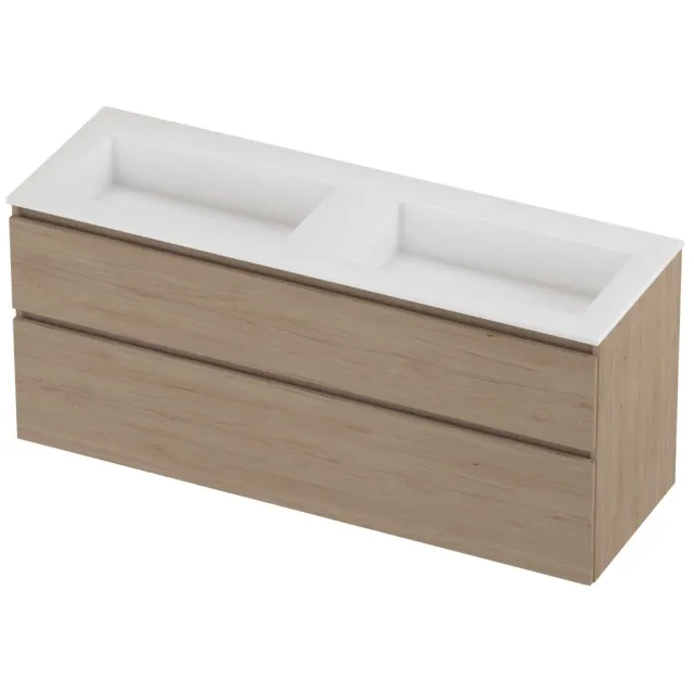 Proline Aristo Badmeubelset Polystone Elegant 140x46x62 cm Glans Wit Ideal Oak Eiken