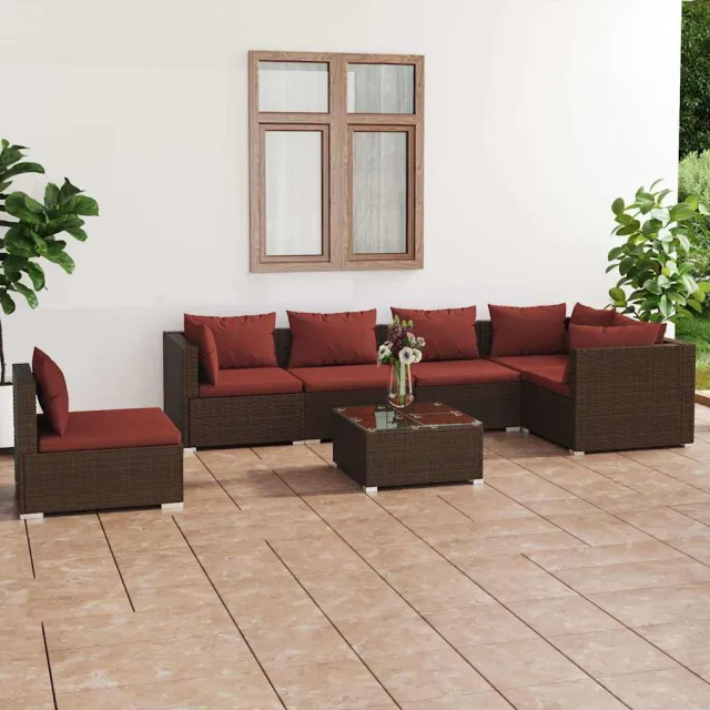 vidaXL 7-delige Loungeset met kussens poly rattan bruin, foto 2