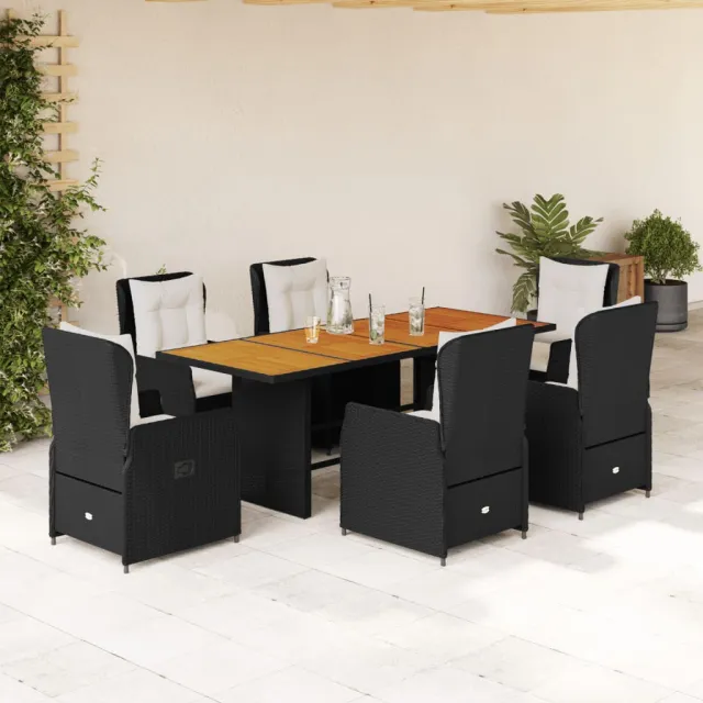 vidaXL 7-delige Tuinset met kussens poly rattan zwart, foto 2