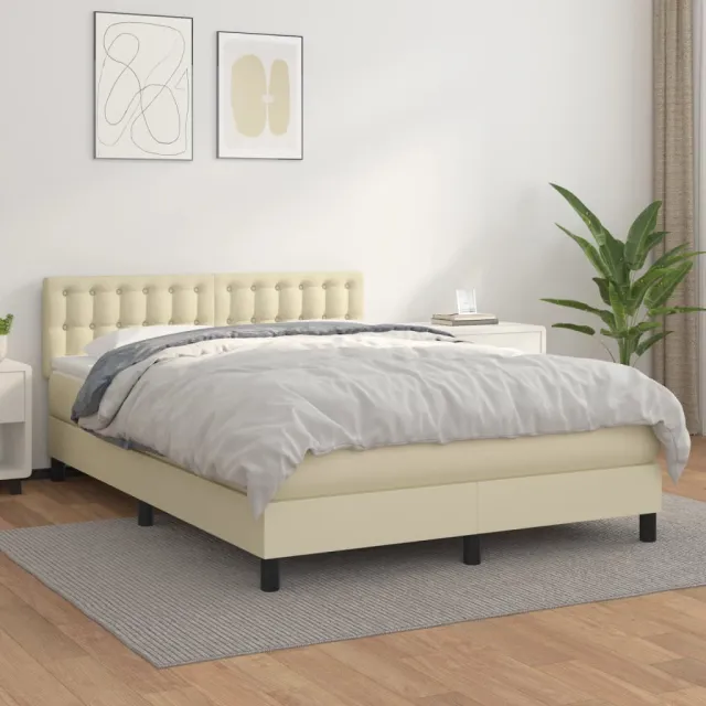 vidaXL Boxspring met matras kunstleer crèmekleurig 140x190 cm