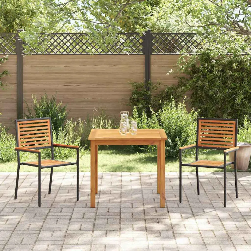 vidaXL Tuin eettafelset 3 st Zwart Massief Acaciahout, foto 3