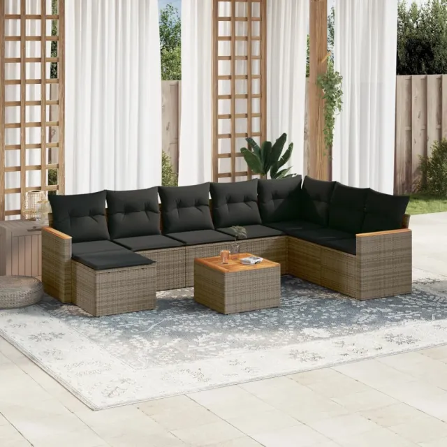 vidaXL 9-delige Loungeset met kussens poly rattan grijs, foto 2