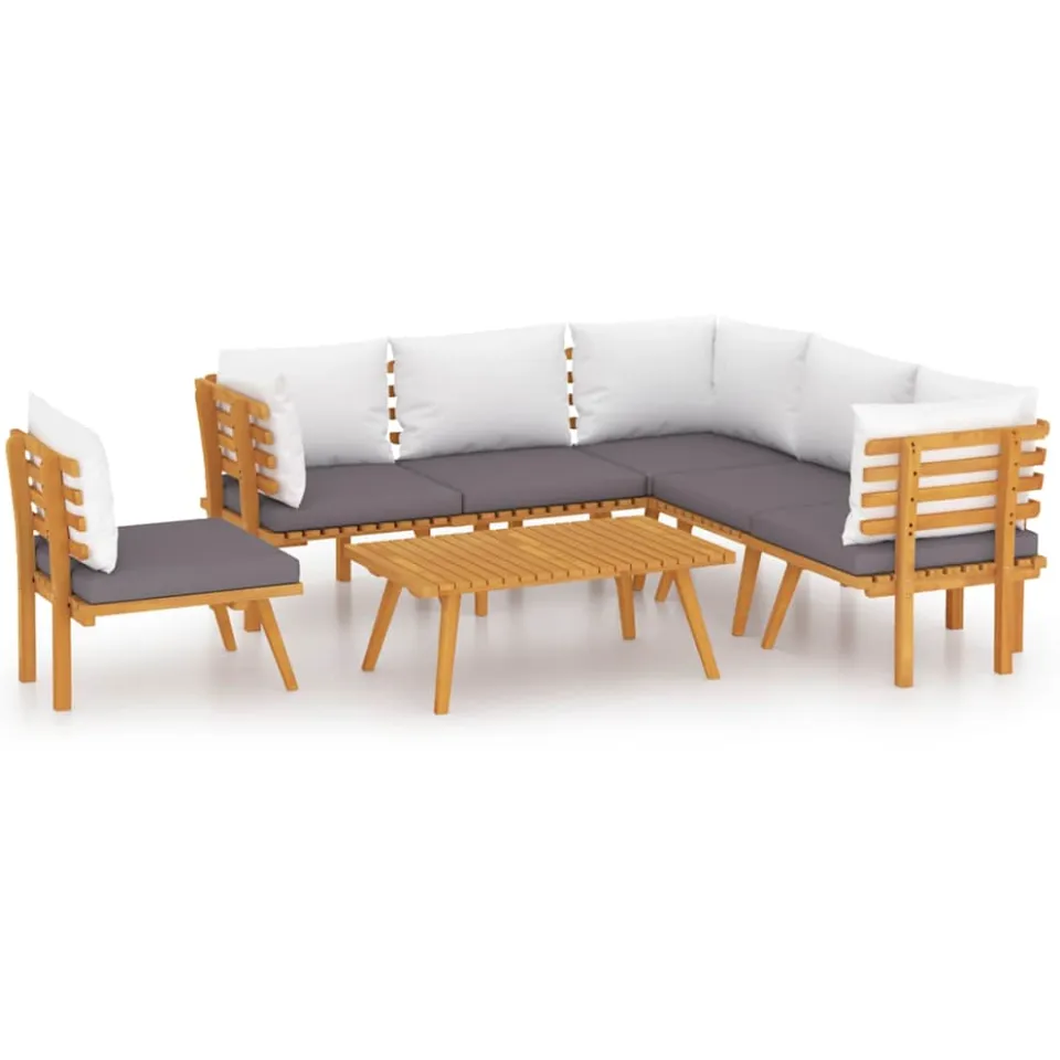 vidaXL 7-delige Loungeset met kussens massief acaciahout bruin, foto 3