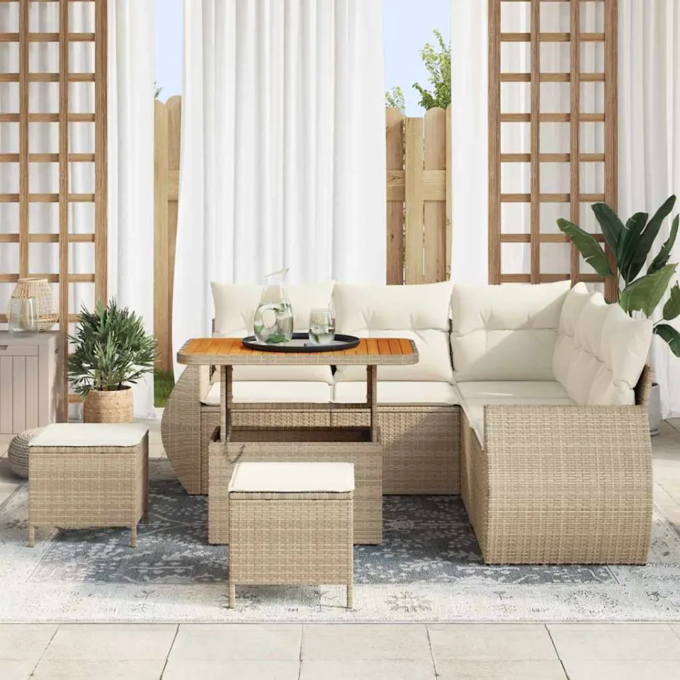 vidaXL Tuinbankenset 8 st Beige poly rattan, foto 3